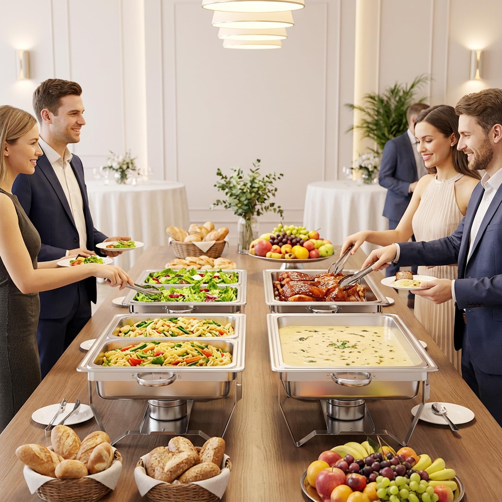 Chafing Dish Buffet 9L, Lot de 2 Chauffe-Plats en Acier Inoxydable Buffet Plat Chauffantou rechaud en Alimentaire pour Buffet,Bain Marie Professionnel,Maintien au Chaud,Traiteur,hôtel,Restaurant