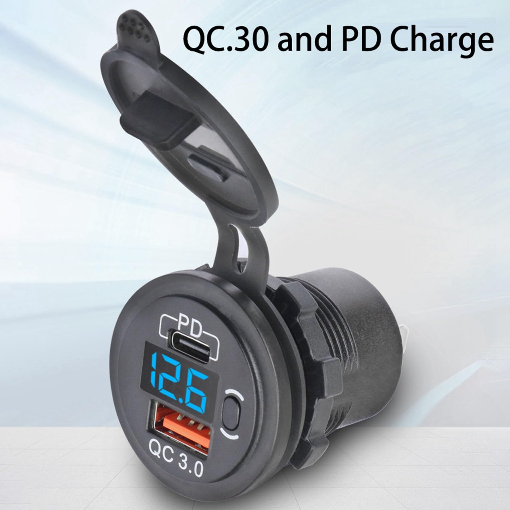10X 12V-24V 48W Presa USB Impermeabile Caricabatterie Presa PD e QC3.0 Porta USB con Tensione LED per Auto Camion Golf Cart Blu