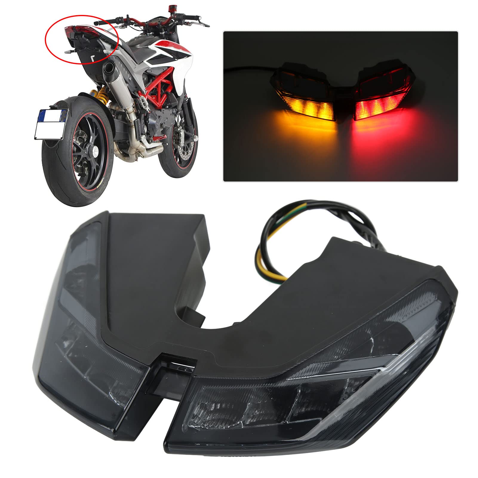 Fanale Posteriore a LED per Moto, Fanali Posteriori KIMISS Lampada di Arresto di Guida del Freno Lente Fumé Sostituzione della Lente in PMMA per HYPERMOTARD 821 939 950 SP 2012‑2021