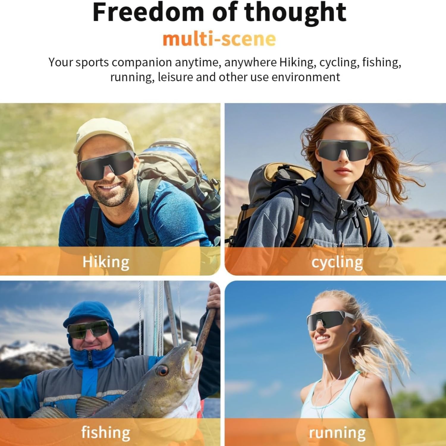 Sports Bluetooth Glasses,Cycling Bluetooth Sunglasses Premium Smart Glasses with UV Protection, Open-Ear Speakers