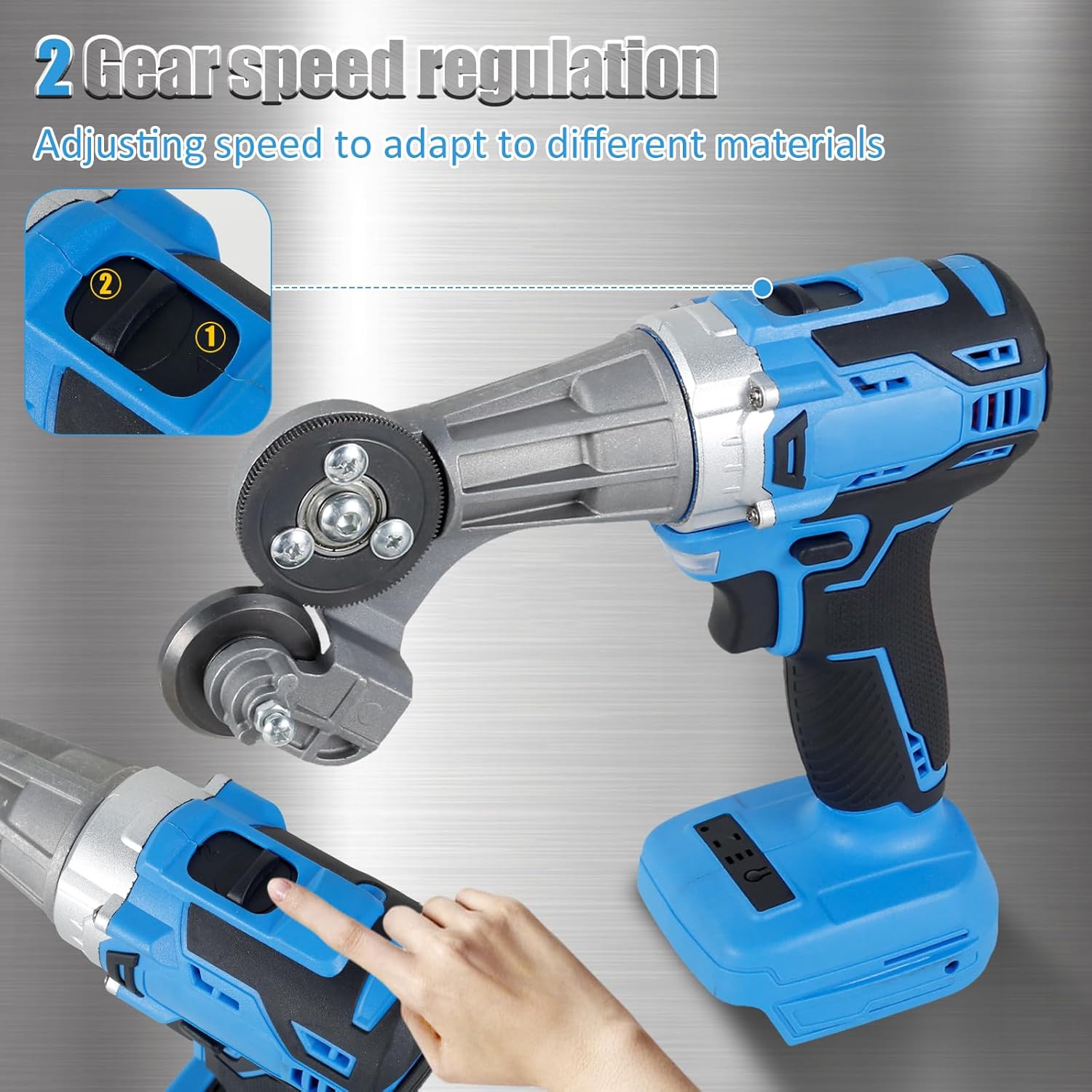 US Electric Drill Plate Cutter 18/21V Double Headed Metal Sheet Cutter Precise Cutting Plate Punch Shears Drill Attachment for Aluminium Steel Iron Copper Plate Cutting(Blue)