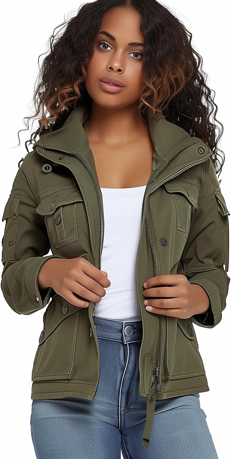 SheKiss Womens Camouflage Shacket Jacket Coats Fashion Fall Long Sleeve Zipper Canvas Camo Jackets with Pockets