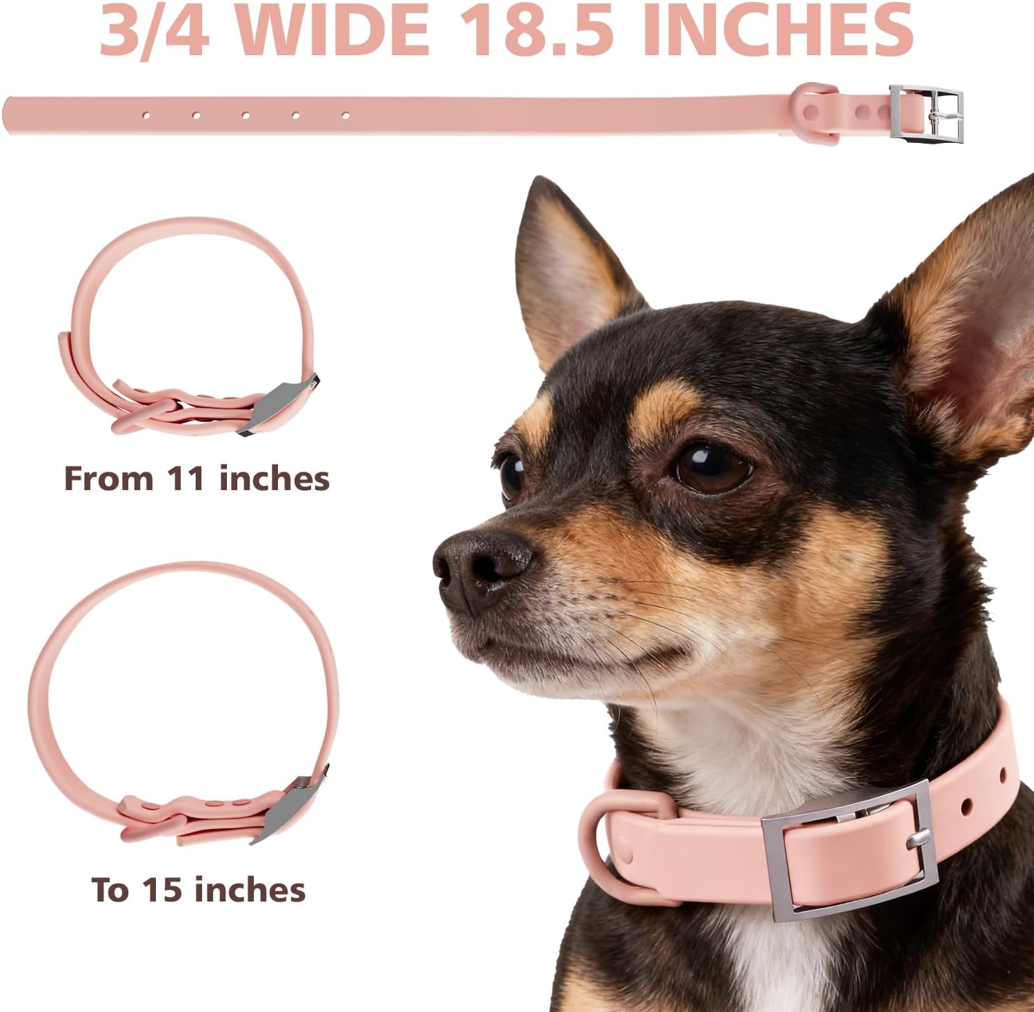 Waterproof Dog Collar and Leash Set, Odor-Proof & Easy Clean PVC Collar and Multifunctional Dual Hooks Leash set for Swimming, Training, Adjustable size for Medium to Small Dogs (Blush Pink)