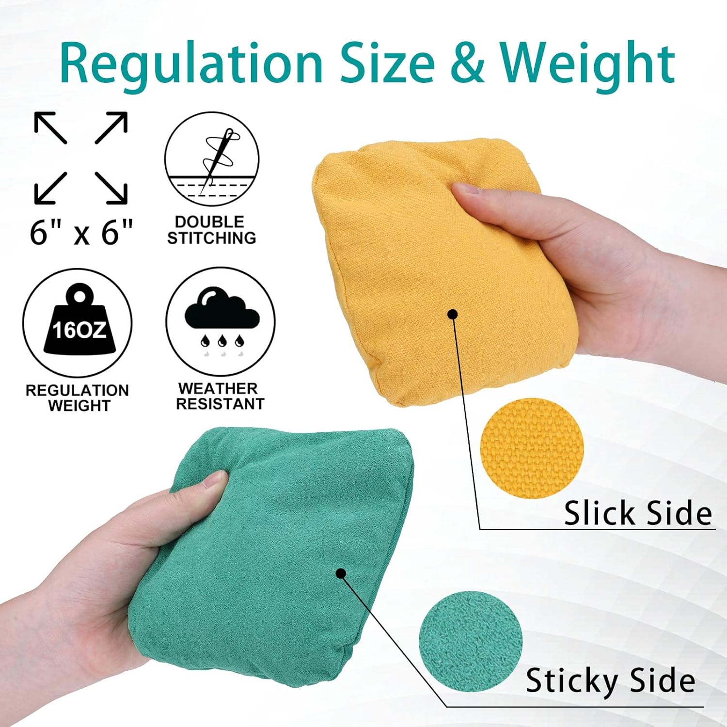 EunHo Regulation Cornhole Bags Set of 8 - Dual Sided Slick and Stick Cornhole Bean Bags for Tossing Game Professional All Weather Pro Corn Hole Bags with Tote Bag