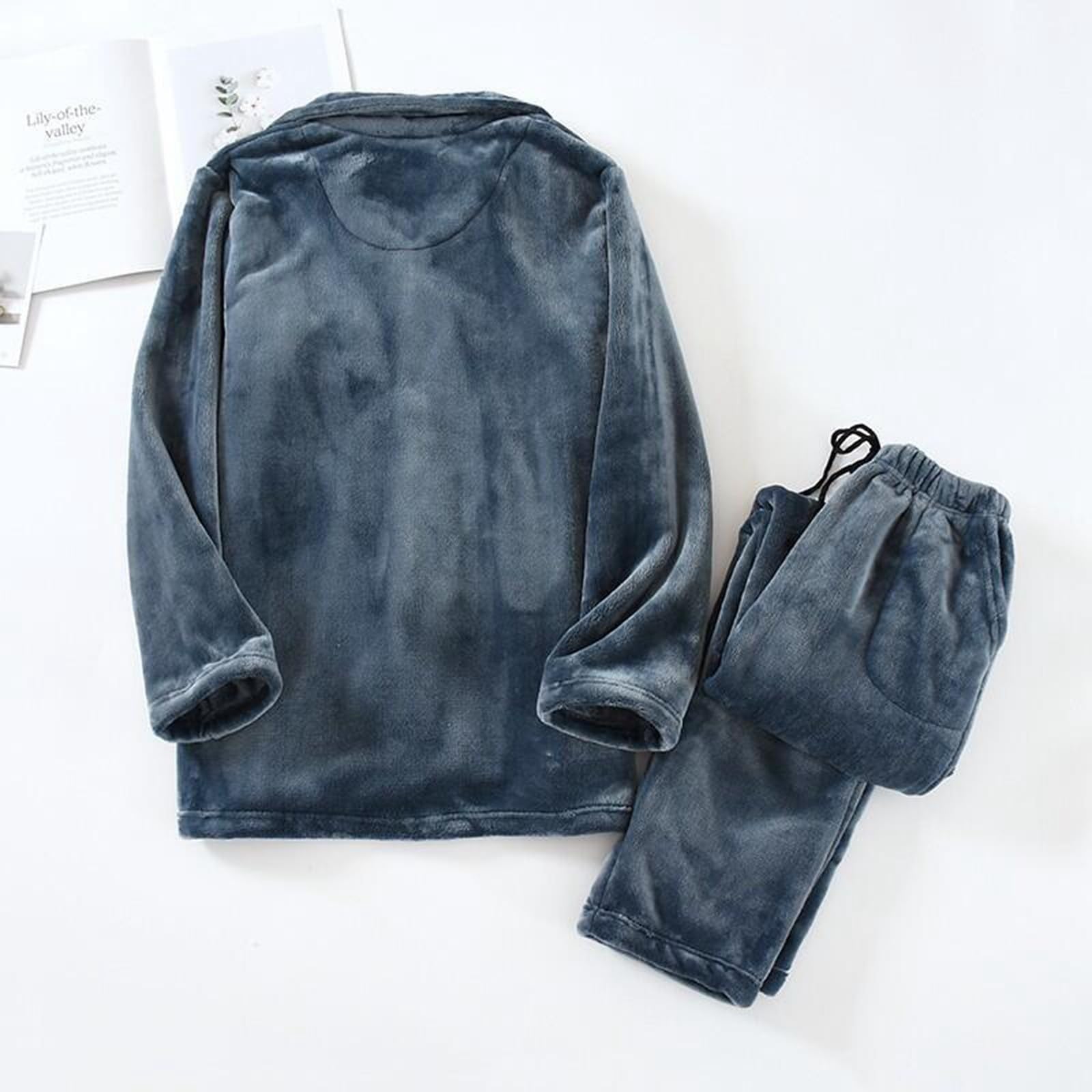 Genérico Pijama Hombre de Franela térmica de Invierno, Ropa de Dormir de Forro Polar acogedora para Noches frías, Ropa Suave y cómoda para el hogar.