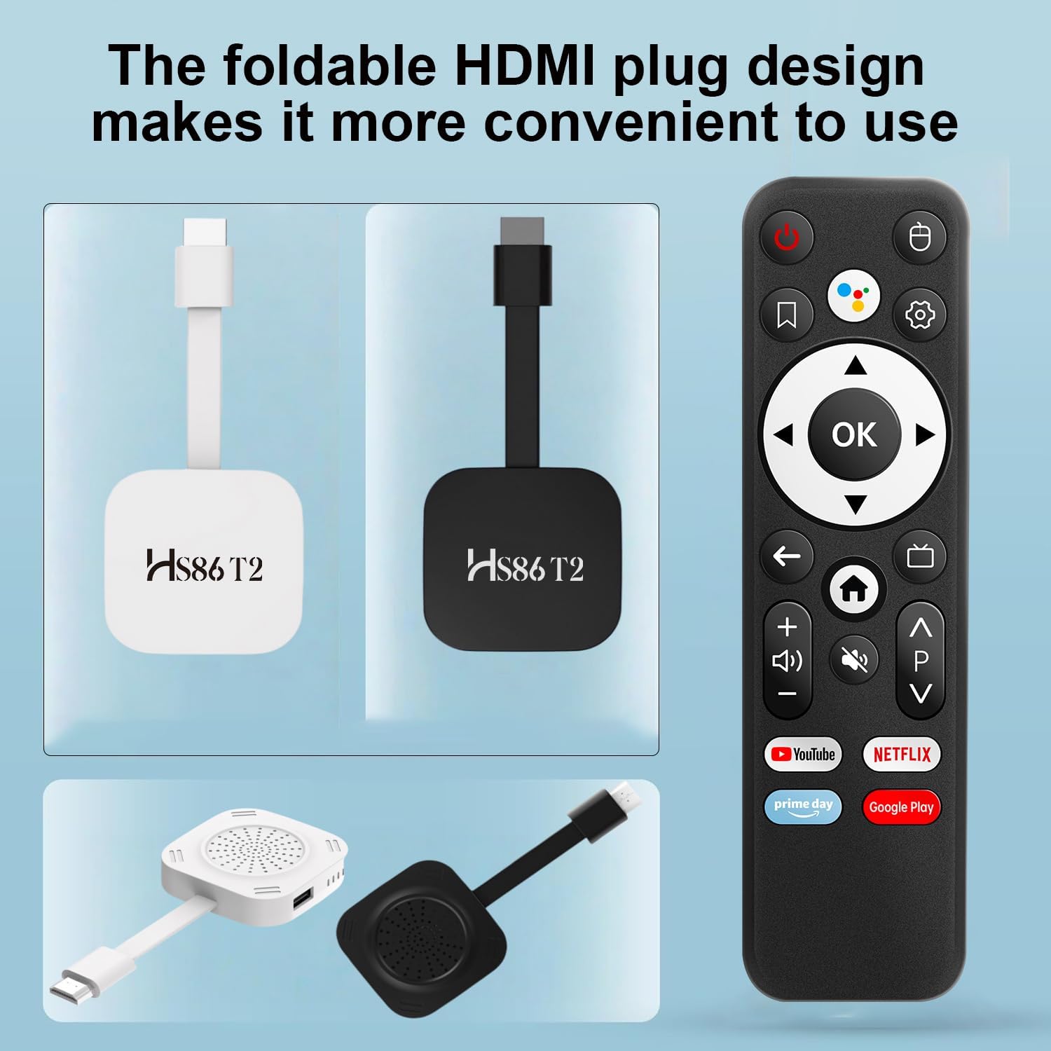 HS86 PRO T2 Android TV Stick 14.0, 2026 4K TV Stick 2GB RAM 16GB ROM Ultra HD Supports 2.4G/5G Wi-Fi Bluetooth 5.0 USB HDR10 with Bluetooth Voice Remote Control