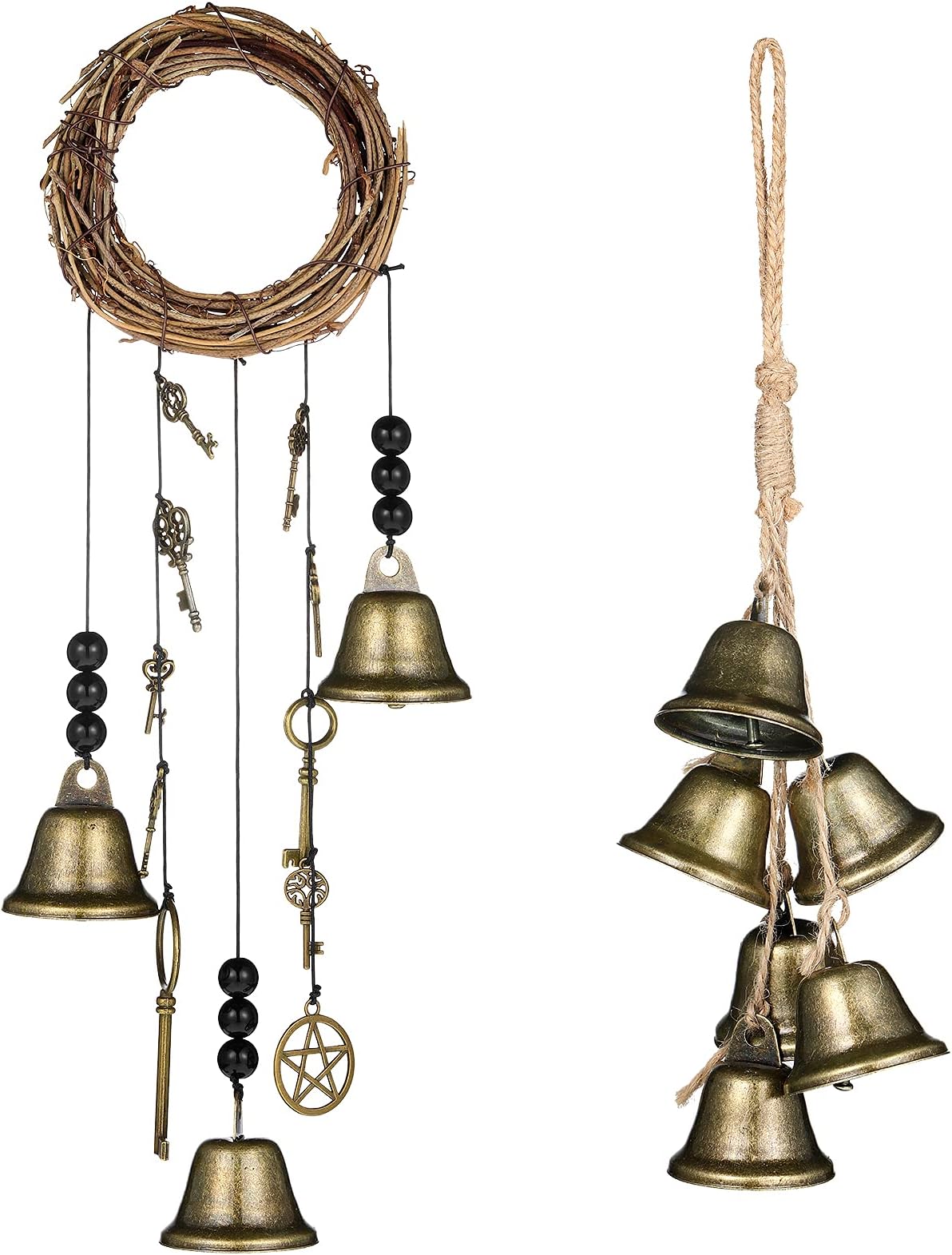 Maitys Witch Bells 2 Pieces Door Knob Hanger Witchcraft Decor Wind Chimes Positive Energy Decor Magic Home Protection Bells Handmade Clear Negative Energy Witch Door Knocker for Boho