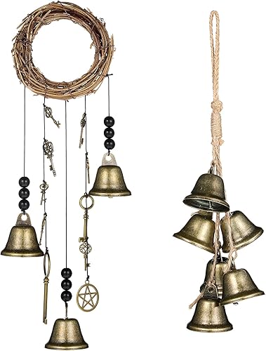Maitys Campanas de bruja, 2 piezas, perilla de puerta, decoración de brujería, campanas de viento, decoración de energía positiva, campanas mágicas