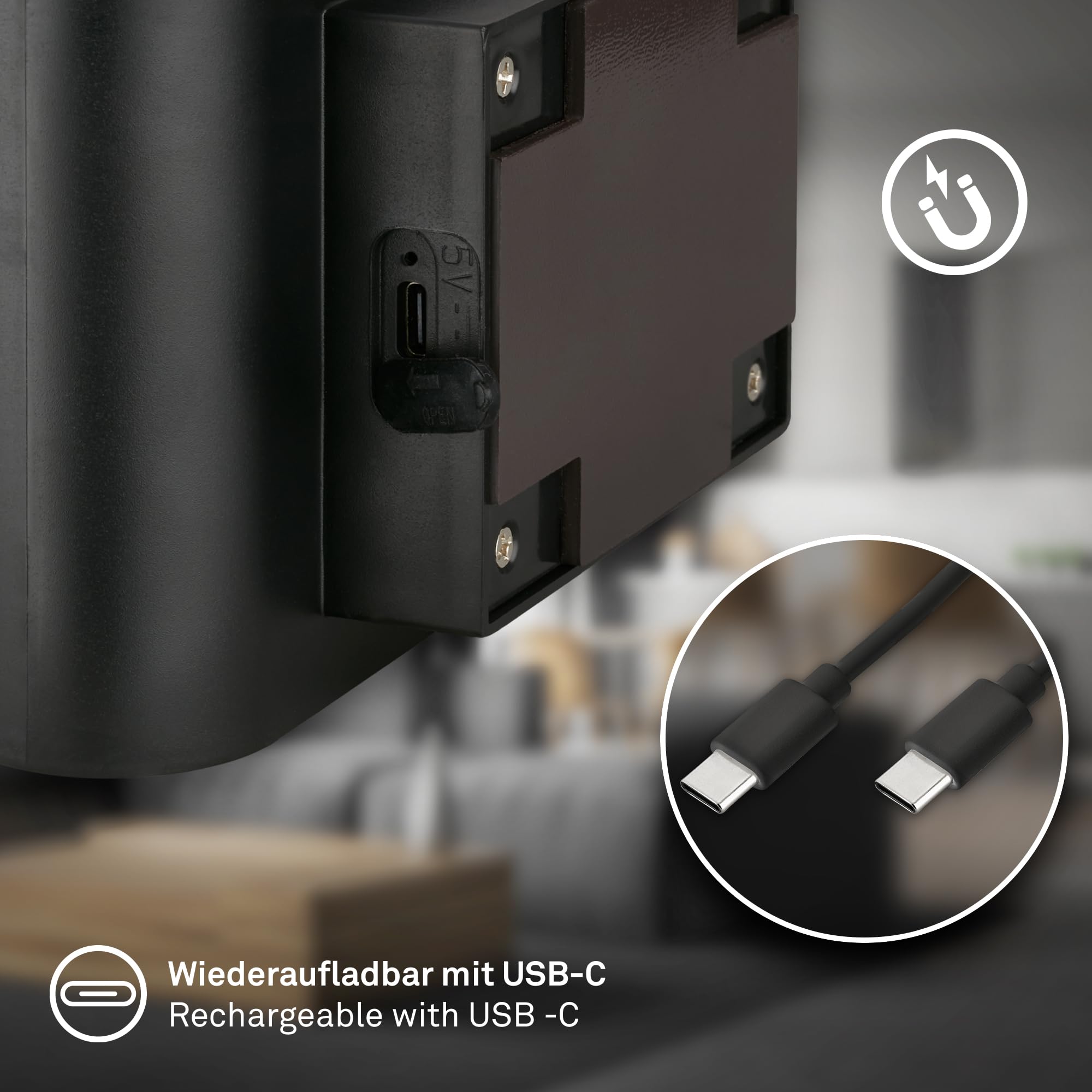 BRILONER Sticklights - Aplique pared sin cable con sensor de movimiento, batería recargable, lampara magnetica, aplique recargable, 16x9,5x6,5 cm, negro