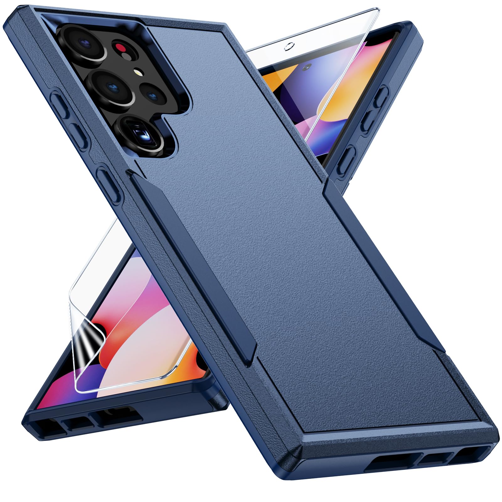 for Samsung Galaxy S23 Ultra Case with TPU Screen Protector [Not Glass] Heavy Duty Durable Shockproof Protective Phone Case for Galaxy S23 Ultra,Blue