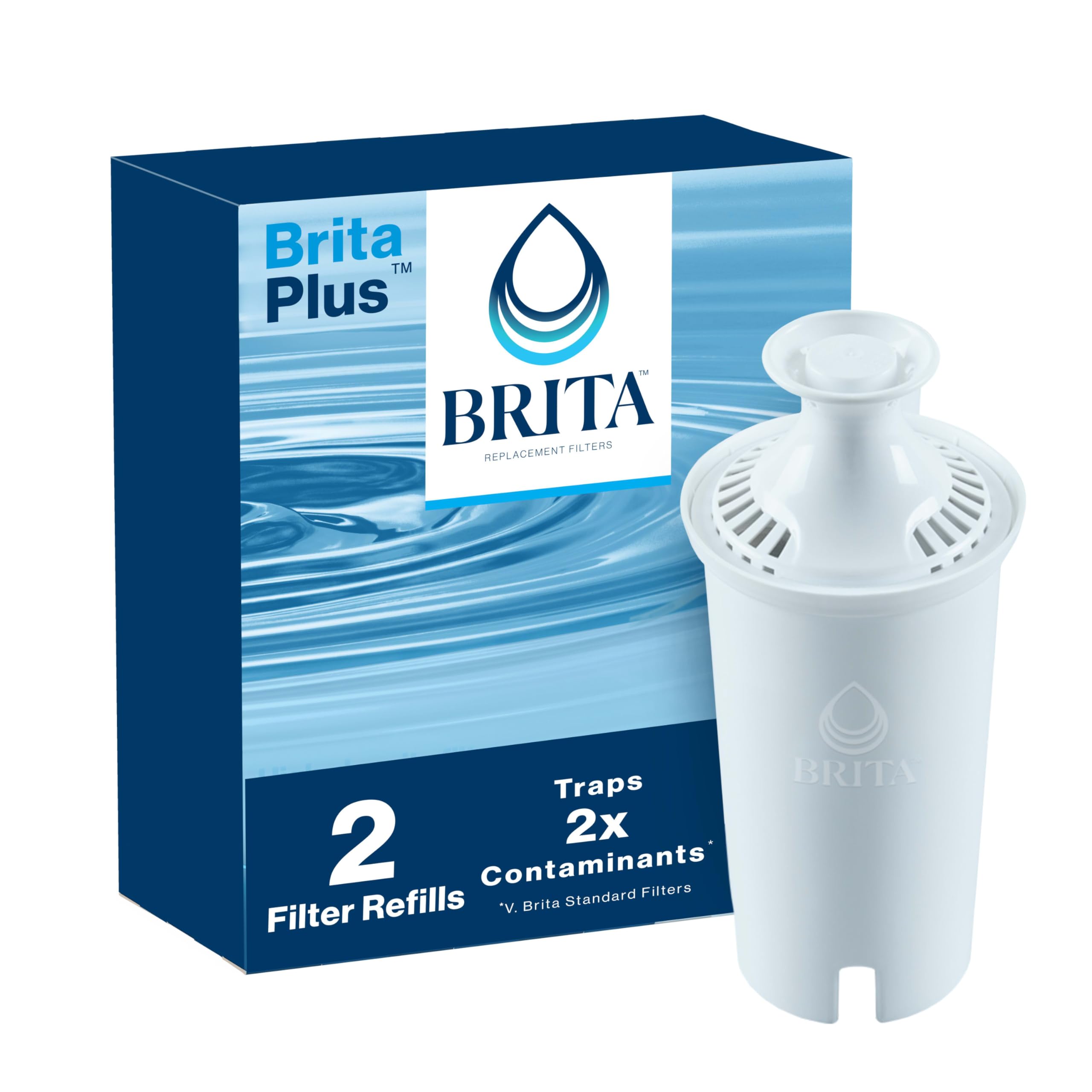 Photo 1 of Brita Plus Water Filter, BPA-Free, High-Density Replacement Filter for Pitchers and Dispensers, Reduces 2x Contaminants*, Lasts Two Months or 40 Gallons, Includes 2 Filters 2 Count BritaPlus