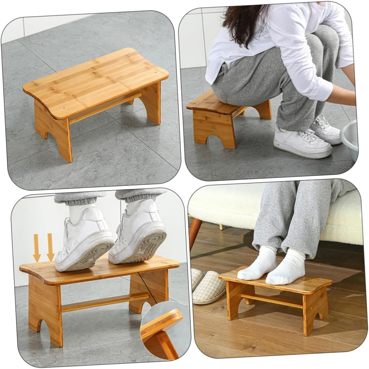 Wooden - Footstool for Bathroom and Home Use Multi-Function Step Stool for Adults Boys and Girls and Elderly Non- Design for and Stability
