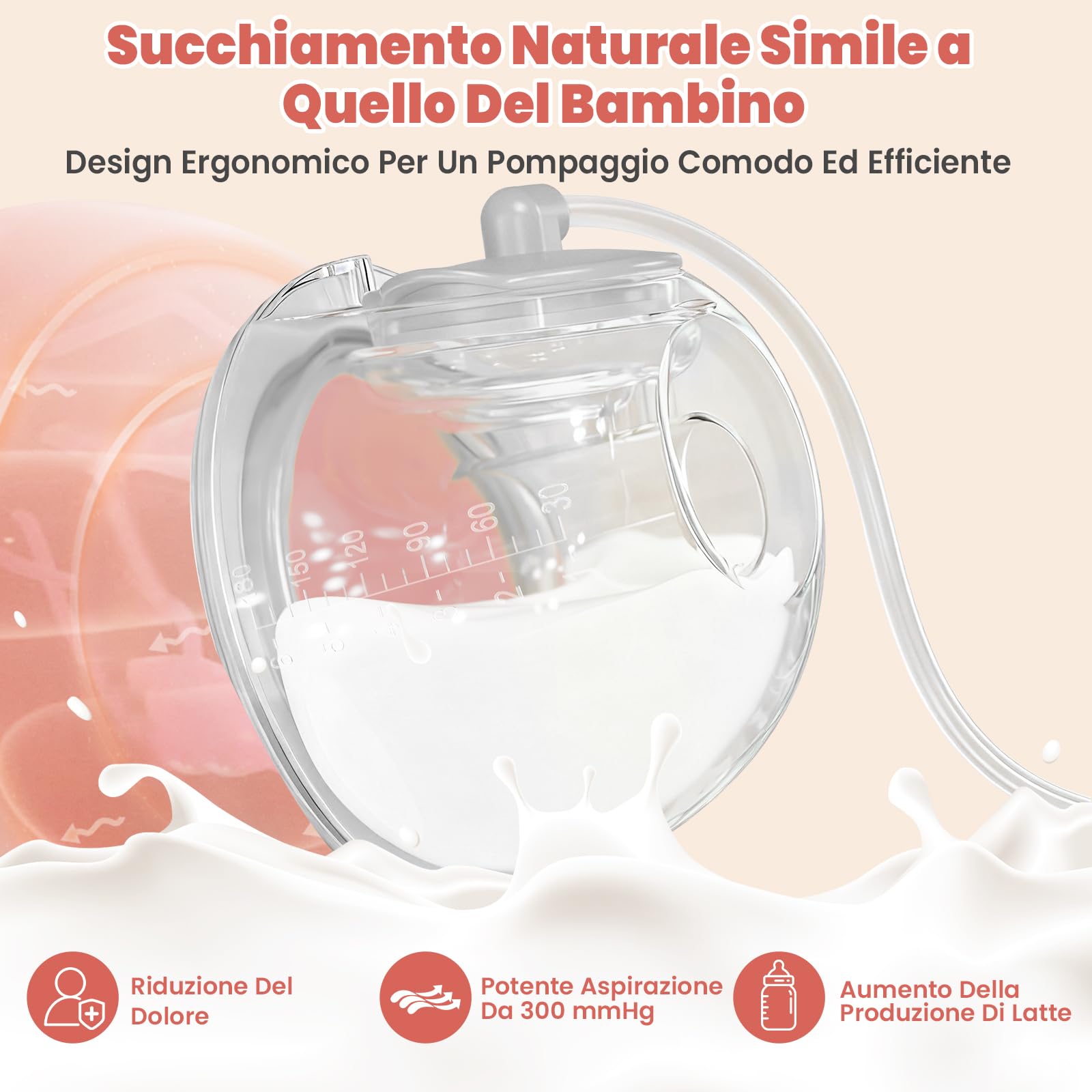 Saglve Tiralatte Elettrico Indossabile Senza Mani, 300mmHg Tira Latte Neonati Portatile con 4 Modalità 12 Livelli, 80g Breast Pump Electric Ricaricabile 21/24mm Flangia per Puericole Lavoro Viaggio