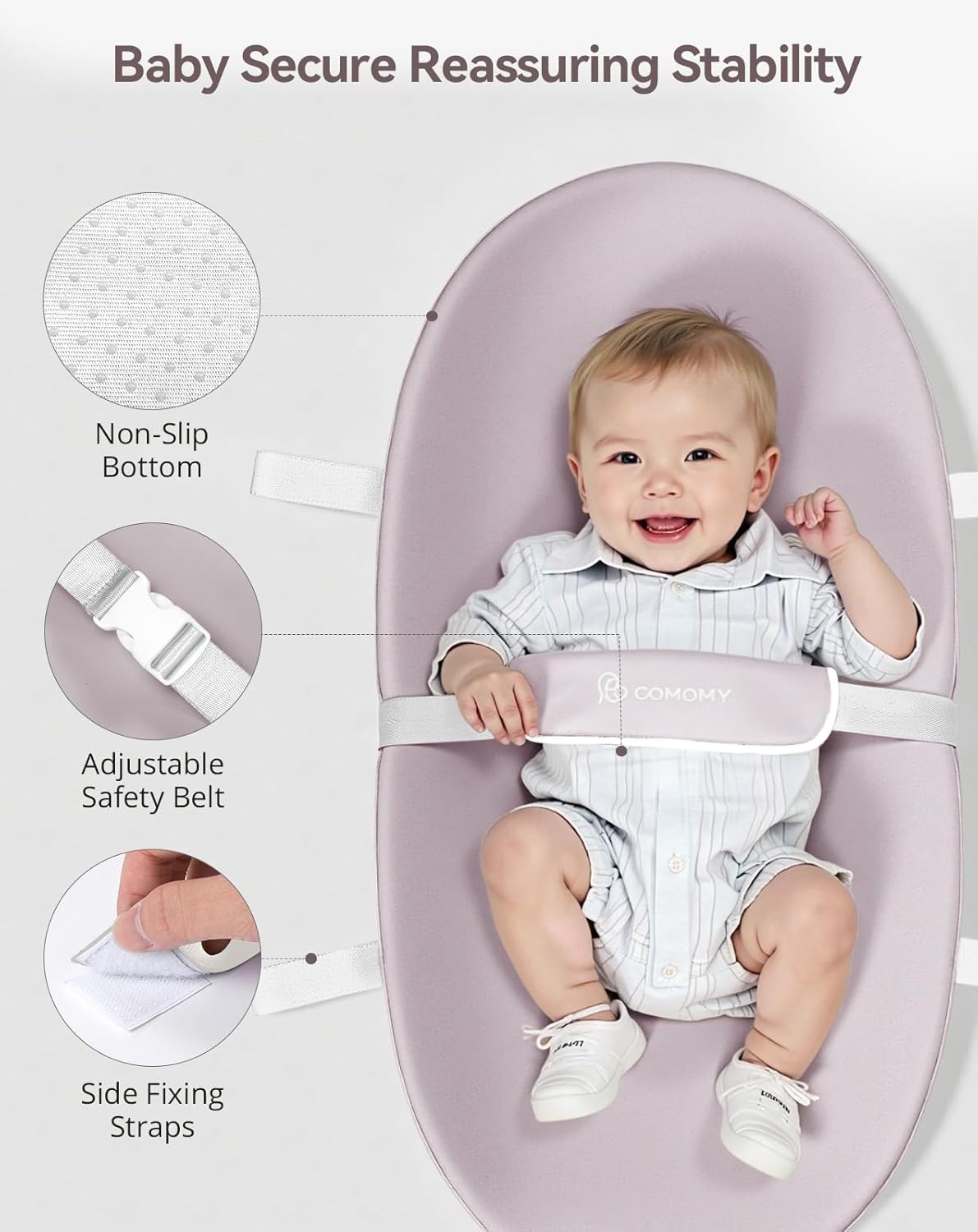 COMOMY Baby Changing Pad with Wipeable & Waterproof PU Cover, Contoured Diaper Changing Pad for Dresser with Non-Slip Safety Belt, Portable and Lightweight, Large Cushioned Foam, Lavender