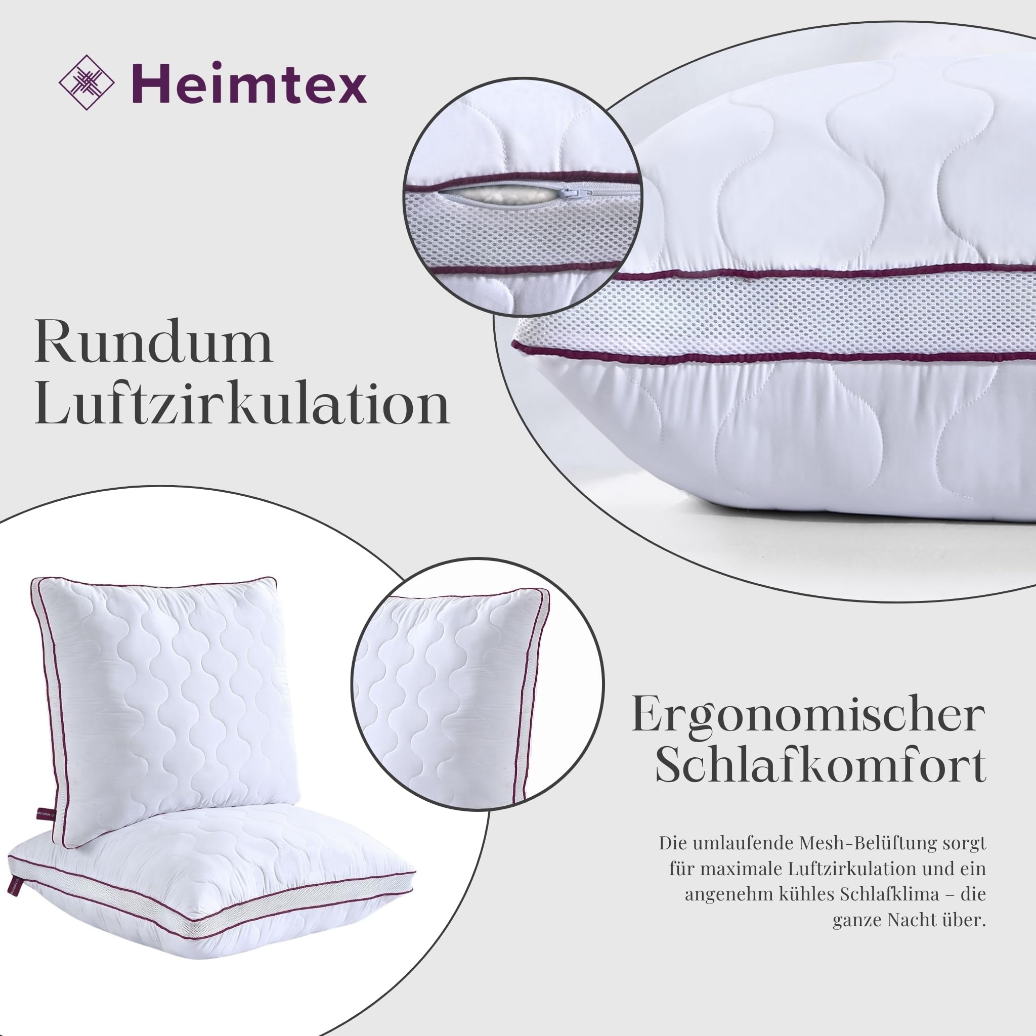 Kopfkissen 80x80 cm – Atmungsaktives Mikrofaser Kissen mit Airflow-Netz, verstellbare Füllung mit Reißverschluss, waschbar, weich & stützend – Made in Germany – 1er oder 2er Pack (2er-Pack)