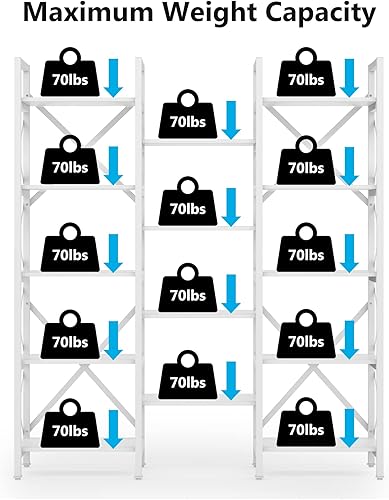 Miniatura 8 de Tribesigns Etagere - Estantería triple ancha de 5 estantes, estantería abierta grande, estilo industrial vintage, estantes de madera y metal