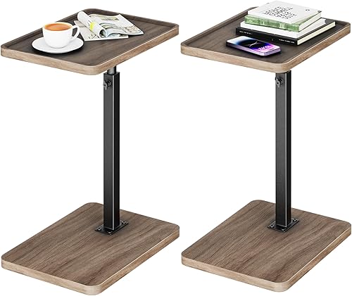 Juego de 2 mesas ajustables en C, mesa auxiliar giratoria de 360, mesa C de altura ajustable, mesa auxiliar en forma de C para sofá, cama, mesa de