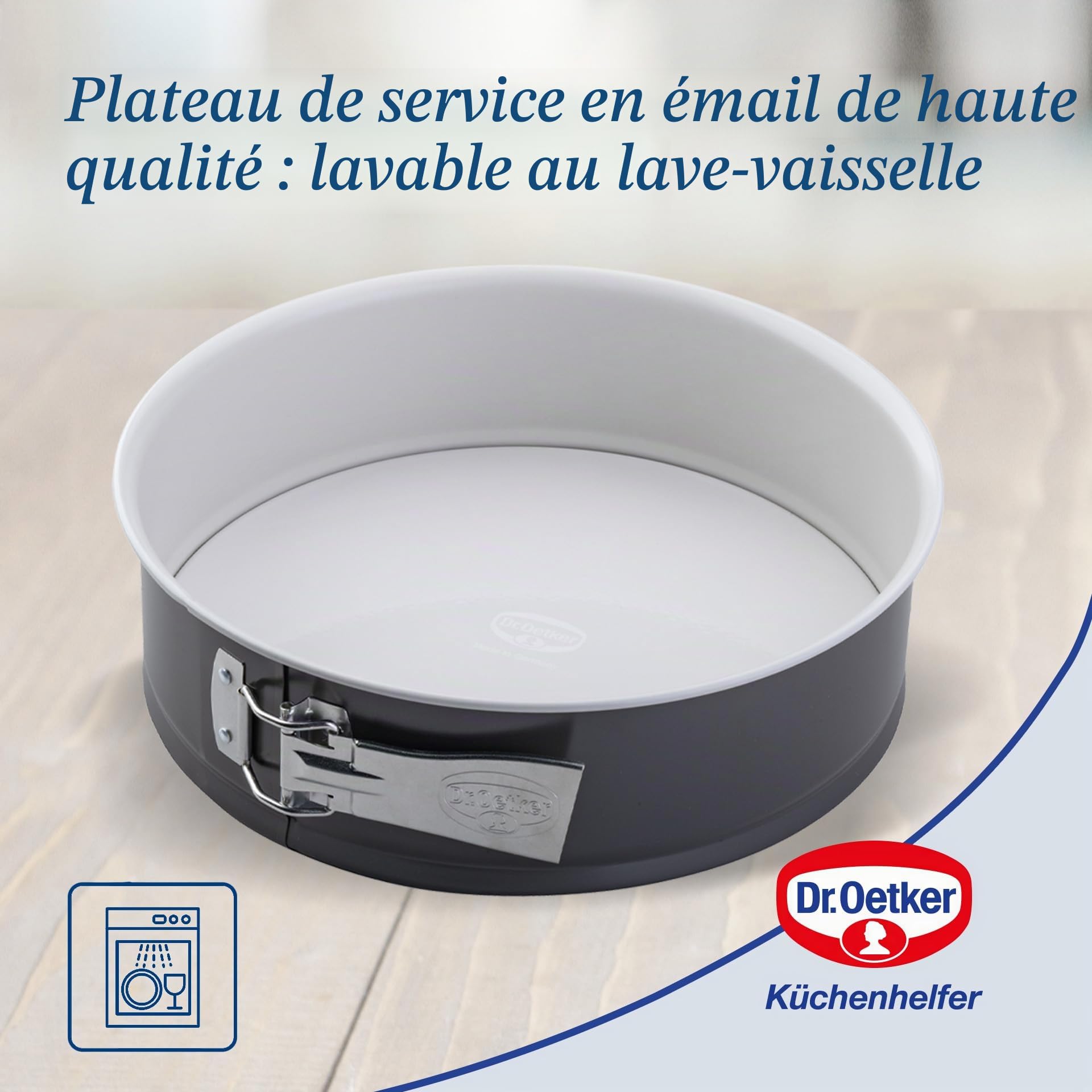 Dr. Oetker Moule à charnière Ø 26 cm Exclusif, moule à gâteau avec fond plat résistant aux coupures et aux rayures avec revêtement en émail, moule à gâteau rond avec anneau en tôle d'acier (couleur :