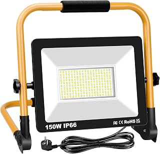 AUXTINGS 50W Projector Workplace Lead 5000LM Construction Site 6000K Cold White Lighting IP66 Waterproof Portable LED Stroller with 3m Cable for Workshop Work, Garage, Garden