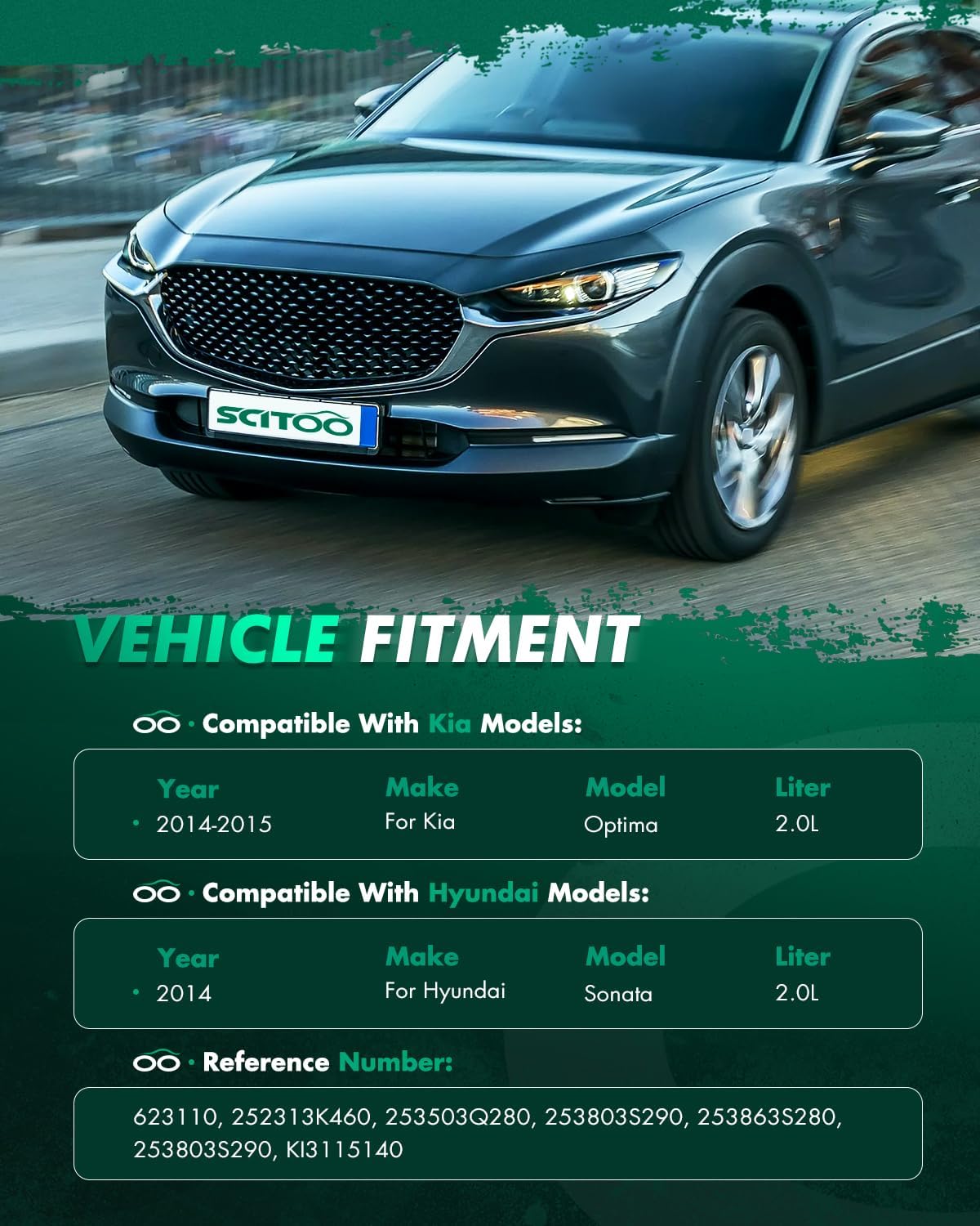 SCITOO Engine Cooling Fan Assembly Compatible with 2014 for Hyundai for Sonata 2.0L 2014-2015 for Kia for Optima 2.0L; Replace 623110