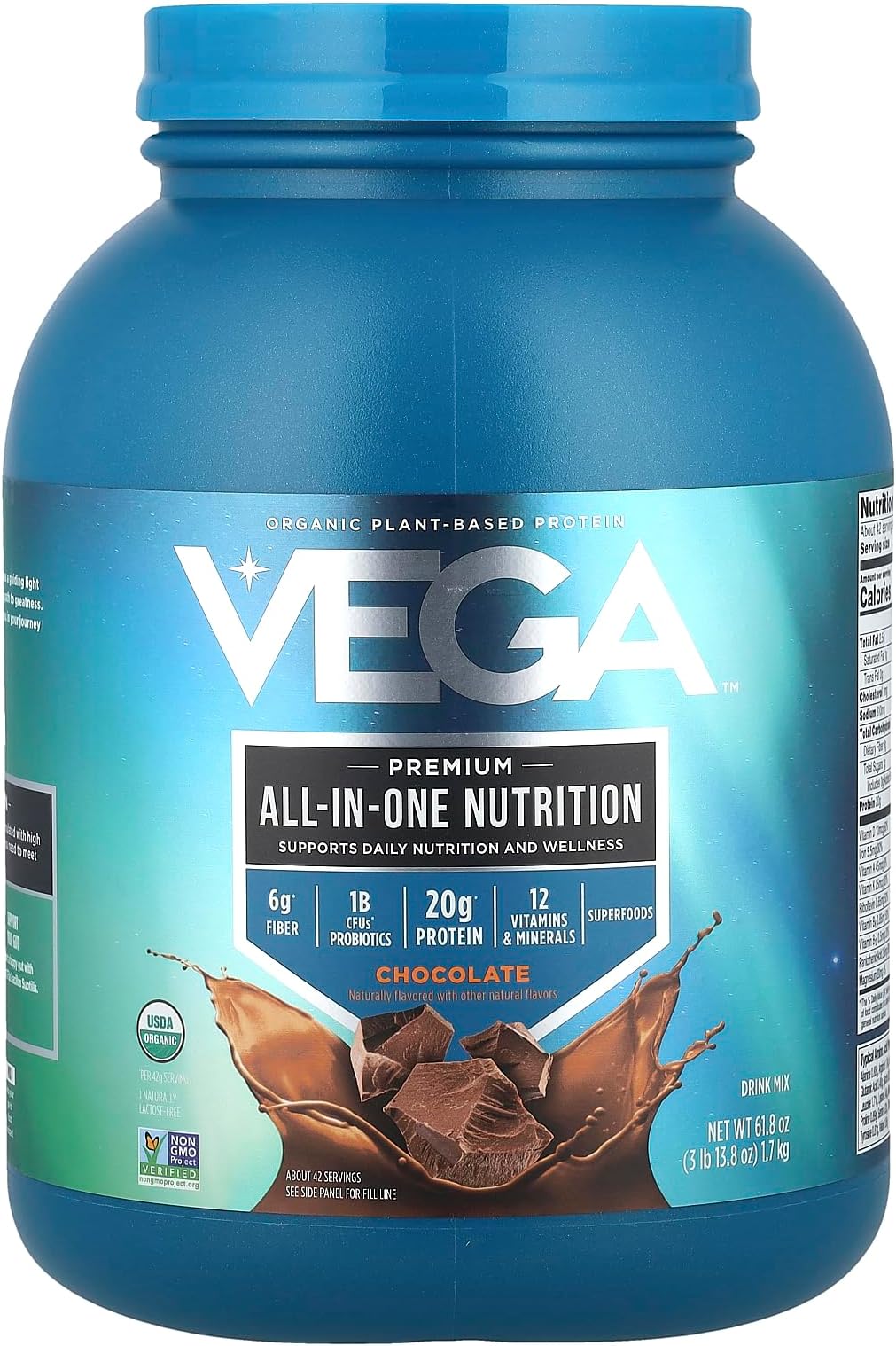 All in One Nutrition Organic - 20g Plant-Based Pea Protein, Chocolate, 42 Servings, Vitamins A & C, Probiotics, Greens, Vegan, Keto, Gluten Free, 61.8oz (Packaging May Vary)