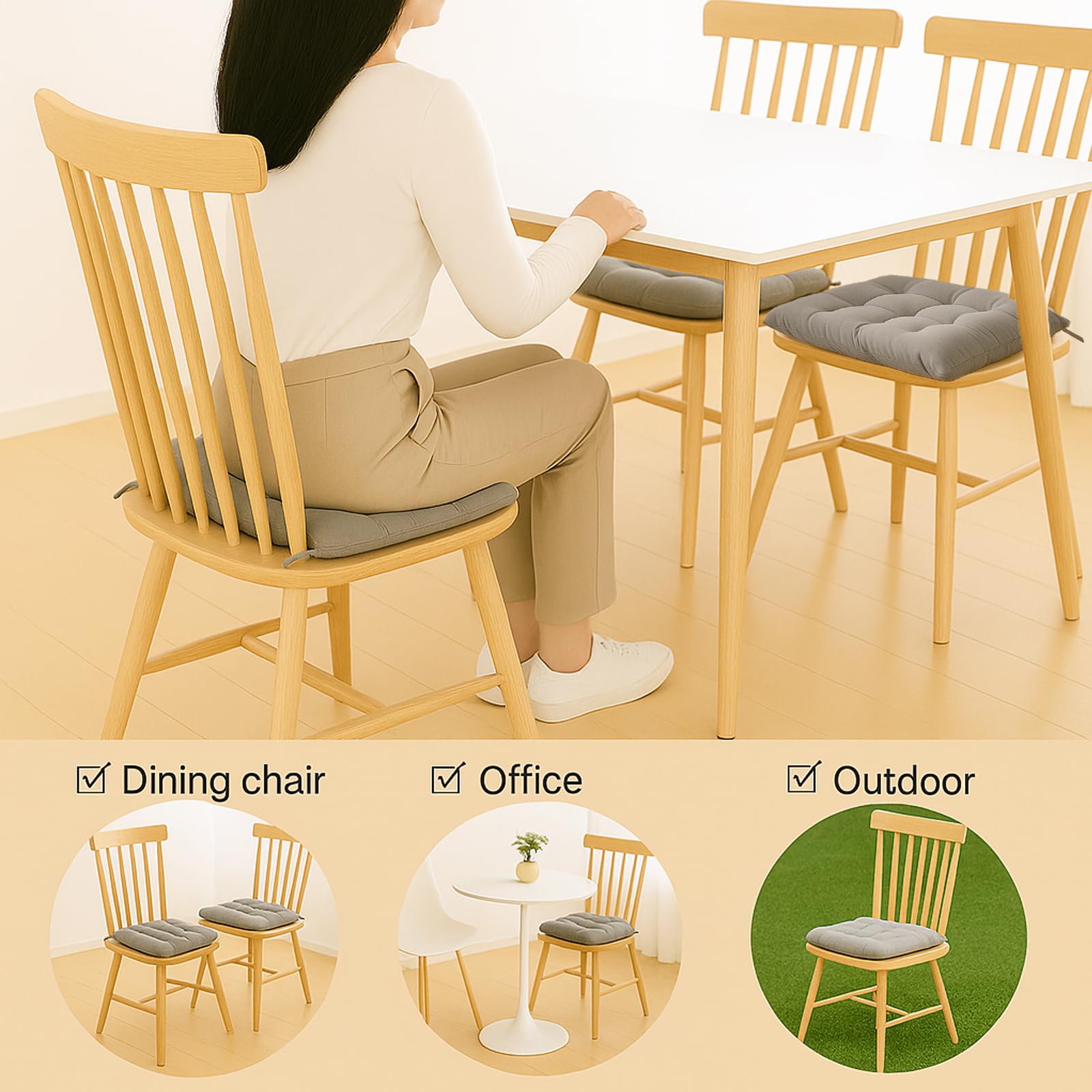 Cushion Chair Pad Cushions, Tie-on Dining Chair Pads, 38x38x5 cm Hypoallergenic Soft Polyester Tie-on Chair Pads, Wide - Image 7