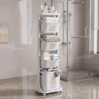 4-Tier Laundry Hamper Sorter with Wheels, Mobile Laundry Storage Organizer | 54" Removable Rolling Baskets, Removable, Vertical, Stackable, Laundry Hamper for Bathroom, Dorm, Closet