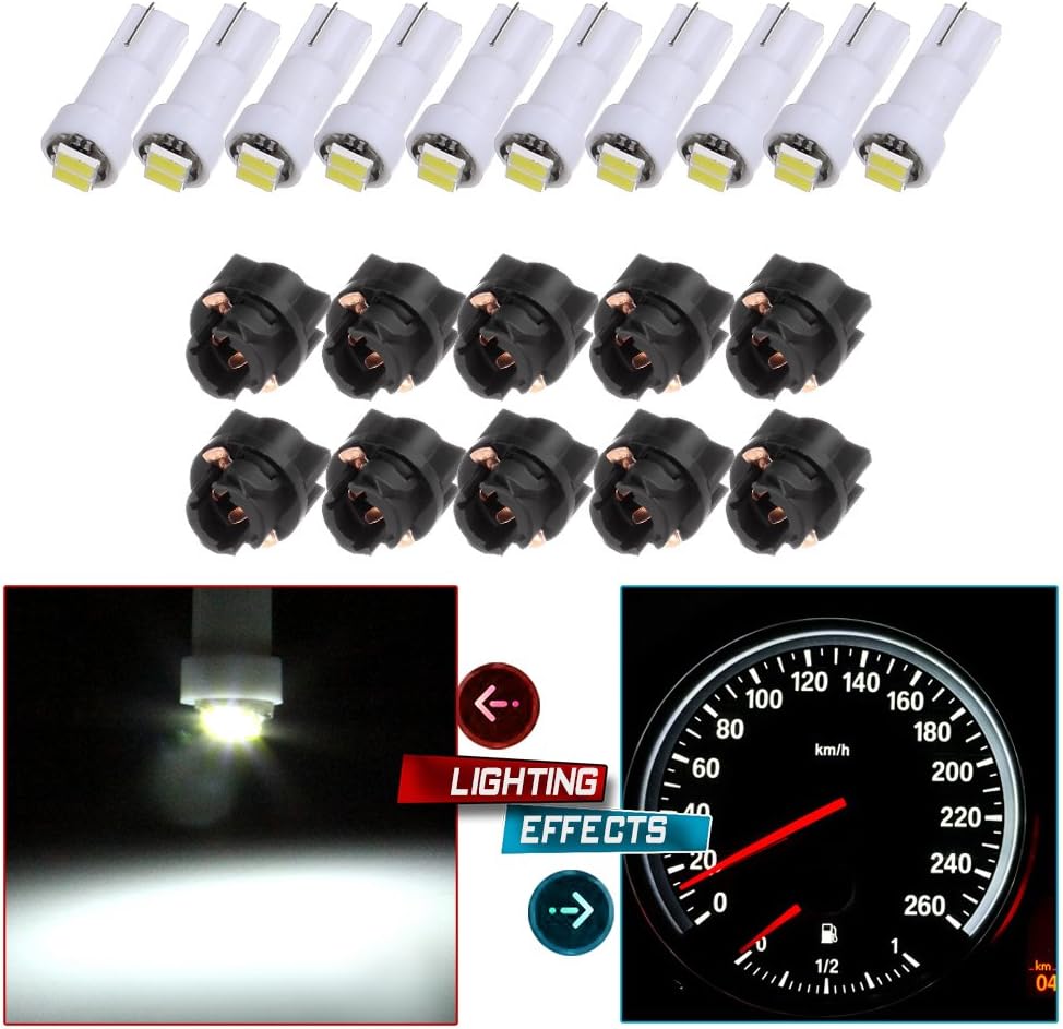 cciyu 10 Pack White T5 2-2835-SMD Instrument Cluster Indicator Led Bulbs Light w/Twist Lock Replacement fit for 2007-2012 Honda Ridgeline