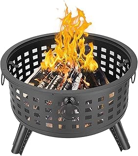 Fire Pit Fire Pits Outdoor Wood Burning Outdoor Fire Pit, Metal Fire Pits Round Lattice Fire Bowl, Wood Burning Fire Pit with Mesh Lid and Tongs, Fire Pit Outside with Cover BBQ Cooking for