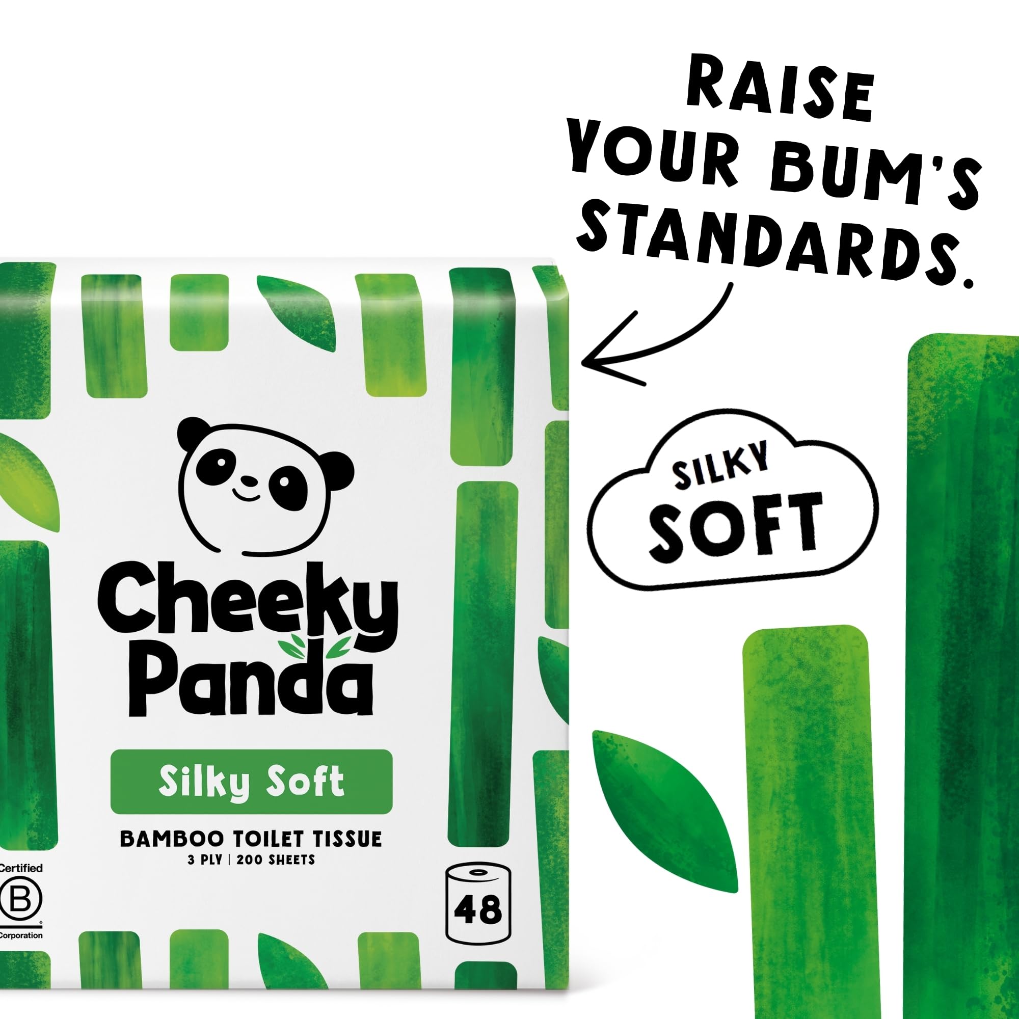 The Cheeky Panda Carta Igienica Bamboo | 48 x Rotoli Carta Igienica 3 Veli | 200 Soffici Fogli | Biodegradabile ed Ecológico | Senza plástica