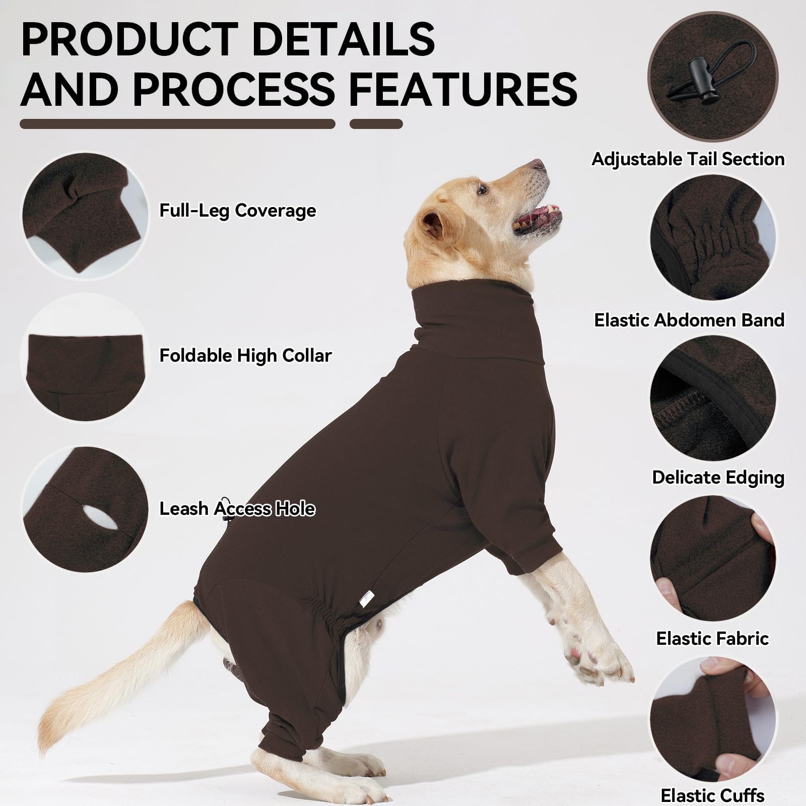 ROZKITCH Hundepullover für große Hunde, vierbeiniger Rollkragenpullover, dehnbare Thermo-Winterkleidung mit Loch für die Leine, vollständige Abdeckung, Outfit für große Hunde, 2 Stück
