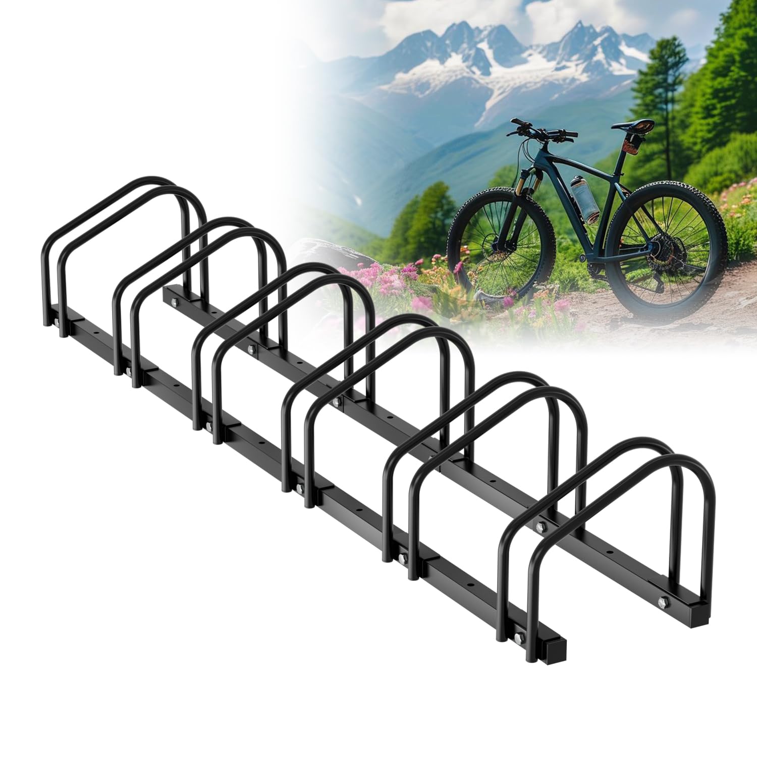 Fahrradständer für 6 Fahrräder 35-55 mm Reifenbreite,Fahrradständer Bodenparker,Radständer Einfache Montage Fahrradständer Stahl Verzinkt,Fahrrad Ständer Halter 160x32x26cm,Schwarz