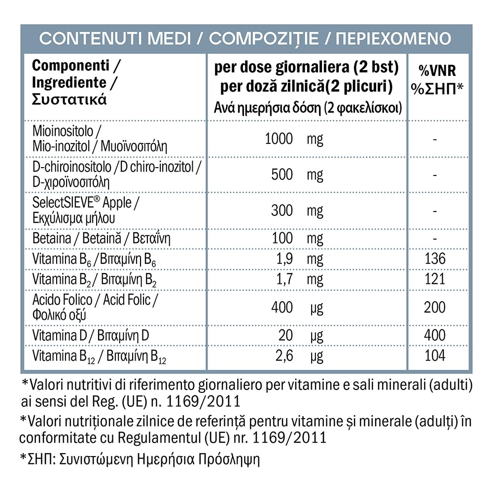 30 Umschläge à 2.5G | Myoinositol, D‑Chiroinositol, Apple SelectSIEVE, Vitamine B und D3 | Nahrungsergänzungsmittel | Wohlbefinden für Frauen
