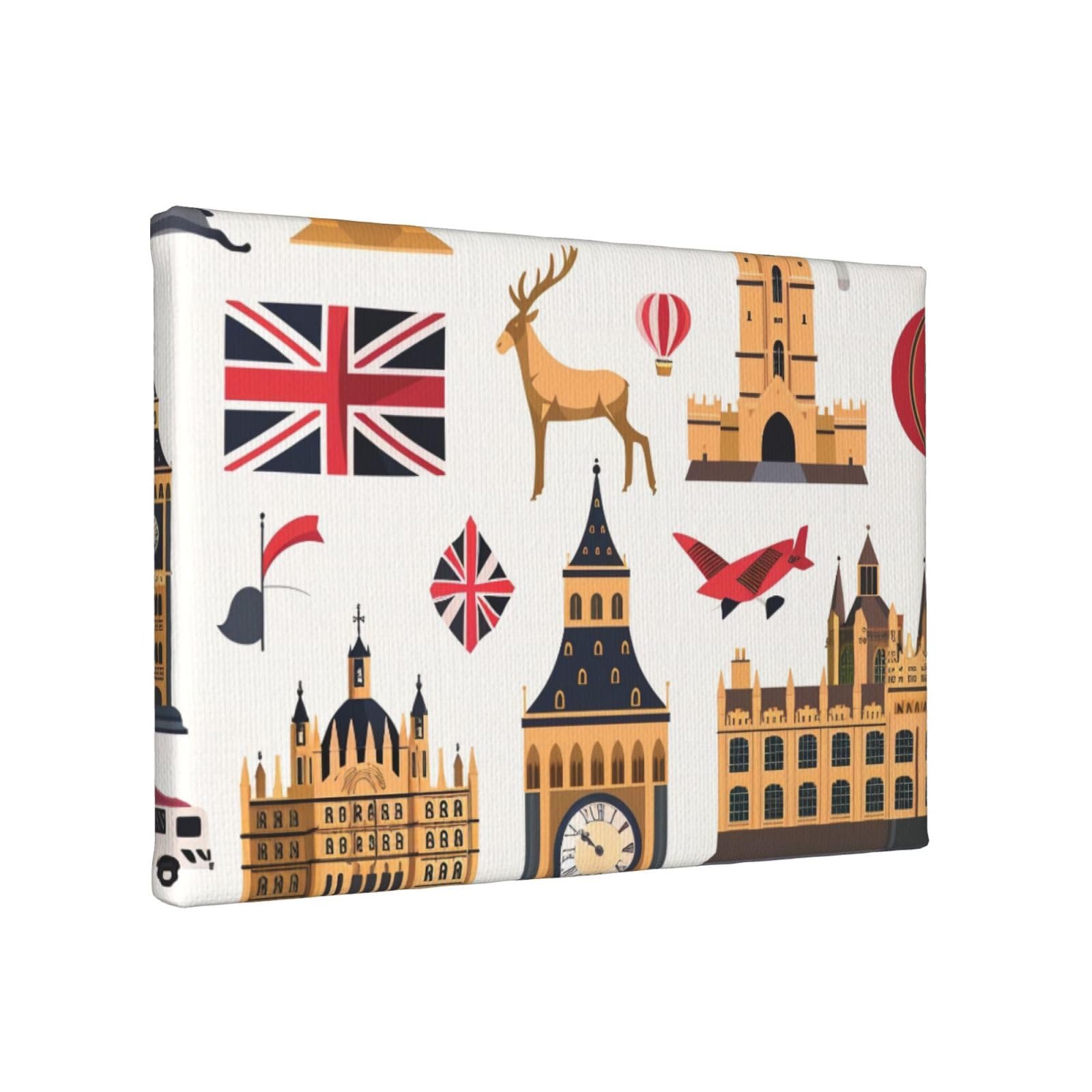 YKLJG England Symbols Printed Wall Art Canvas Painting 30x20 CM Wooden Framed Picture Painting Artwork Prints for Bedroom Kitchen Home Office Decor