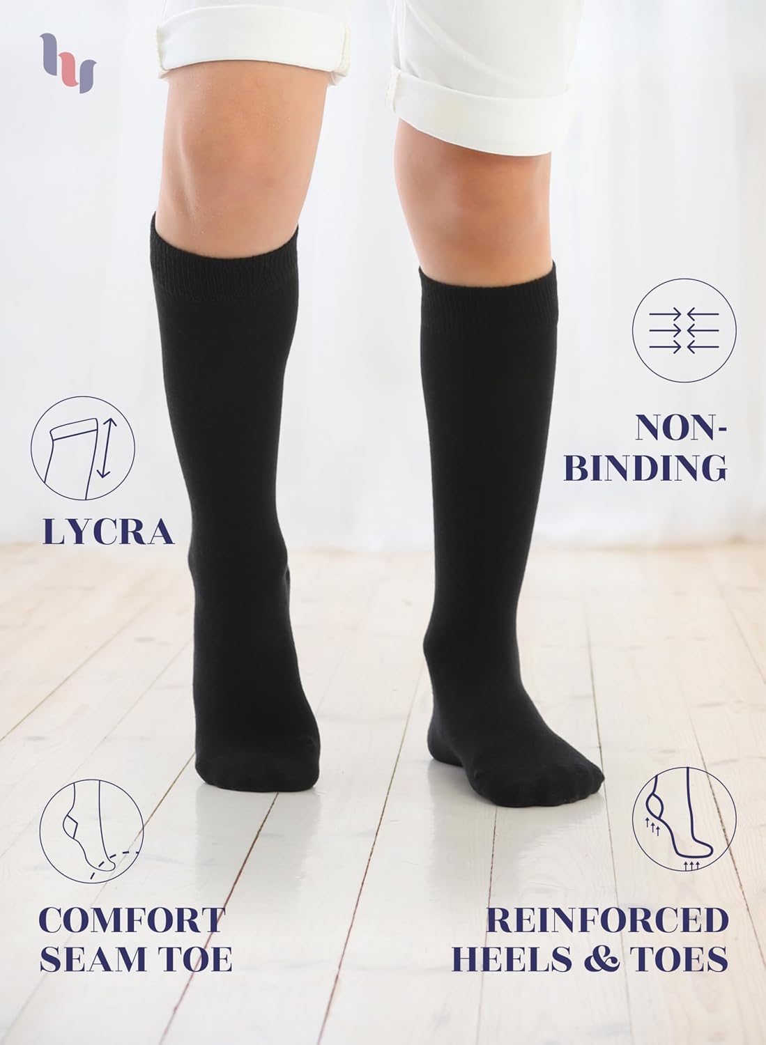 Hugh Ugoli 3 Pairs Silky Soft Premium Bamboo Socks for Girls, Boys, Kids, Absorb Sweat, Knee High Long Dress School Uniform