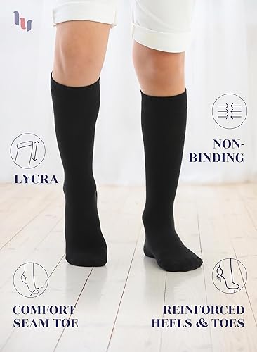 Miniatura 2 de Hugh Ugoli 3 Pairs Silky Soft Premium Bamboo Socks for Girls, Boys, Kids, Absorb Sweat, Knee High Long Dress School Uniform