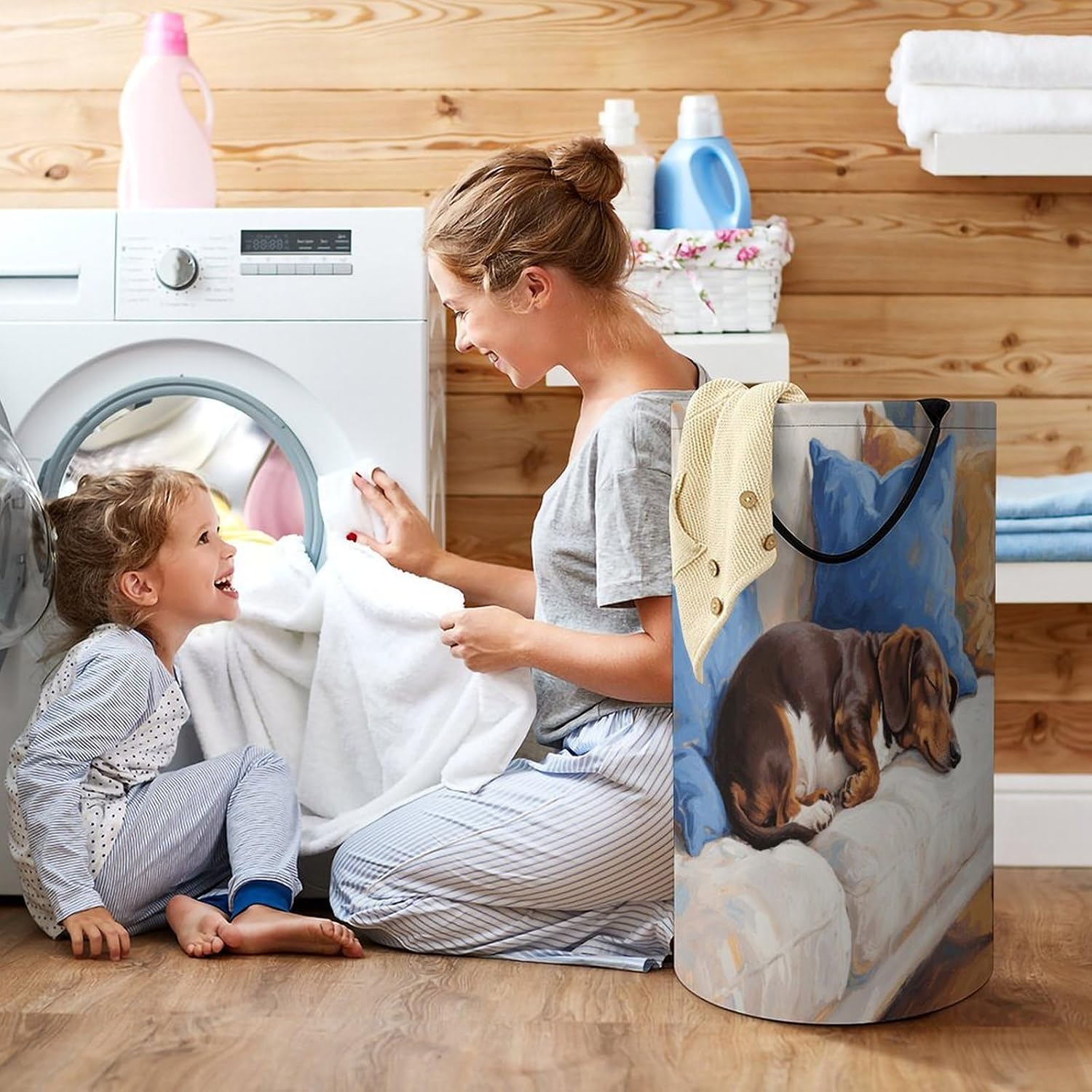 Dachshund Dirty Clothes Basket Large Capacity Laundry Basket Freestanding Laundrys Hampers Collapsible Clothes Hamper Tall Laundry Bin for Laundry Room Dorm