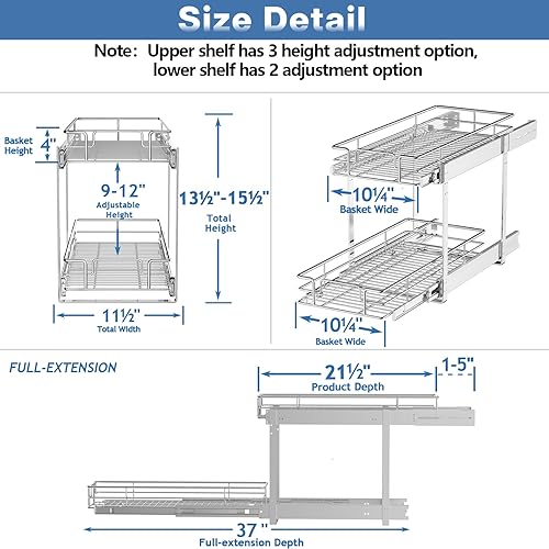 Vista 76 de LOVMOR Organizador de gabinete extraíble de 20 pulgadas de ancho x 21 pulgadas de profundidad, estantes extraíbles para armario de cocina, 1 Tier