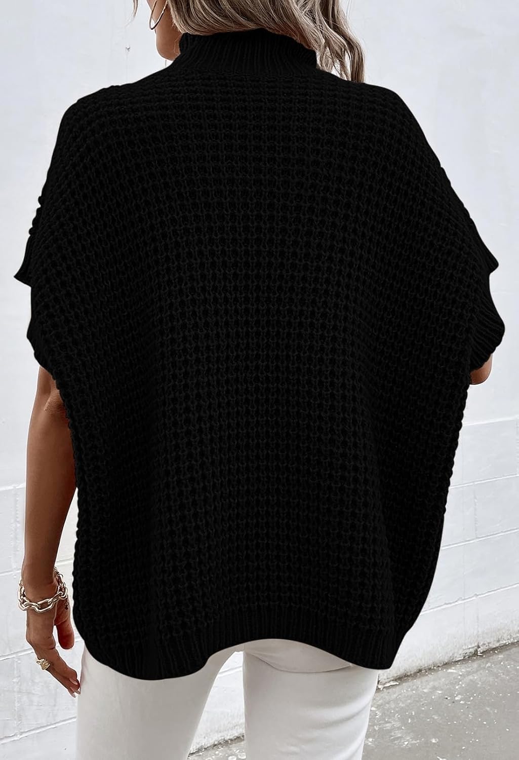 Pink Queen Women's Mock Neck Batwing Short Sleeve Loose Oversized Knit Pullover Sweater Vest Jumper Tops - Image 5