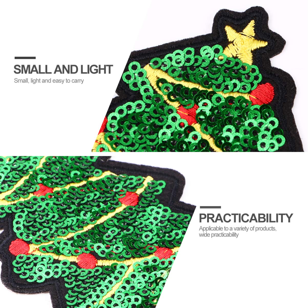 10pcs Christmas Iron-On Patches – Sequined Xmas Tree Embroidered Appliques For Clothing, Backpack, Decor - View #3