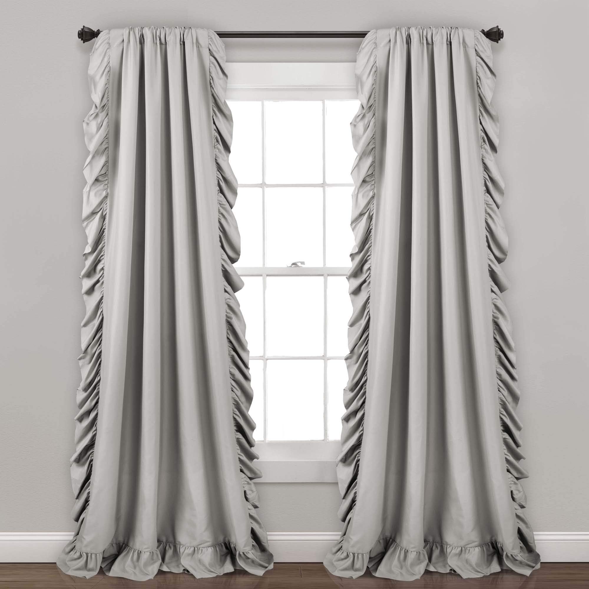 Lush Decor Reyna Ruffle Window Curtain Panel Set for Living, Dining, Bedroom (Pair), 54"W x 84"L, Light Gray
