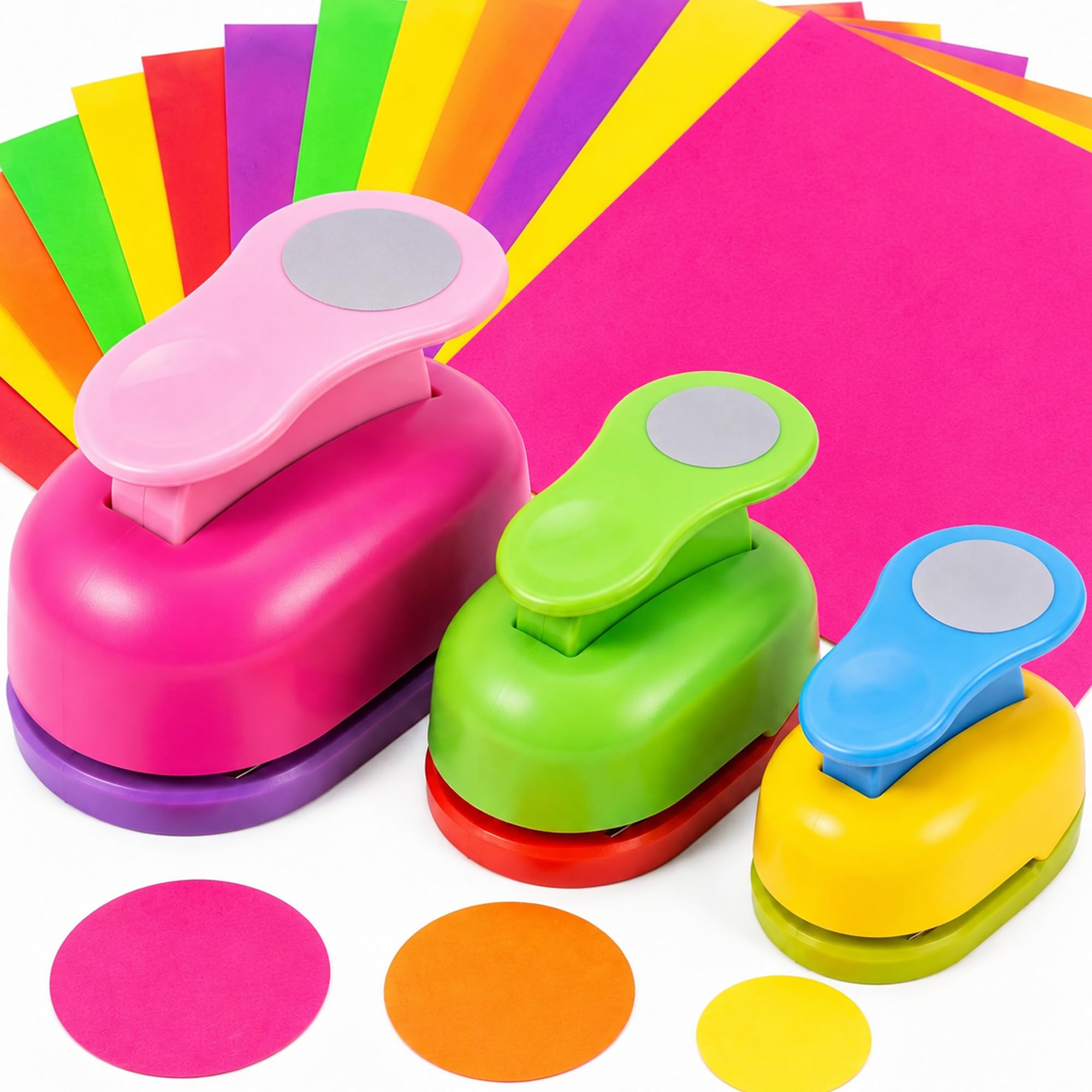 Paquete de 3 perforadoras circulares para manualidades de 2 pulgadas, 1 pulgada y 5/8 pulgadas con papel adhesivo para manualidades, álbumes de recortes, perforadora de papel para manualidades,