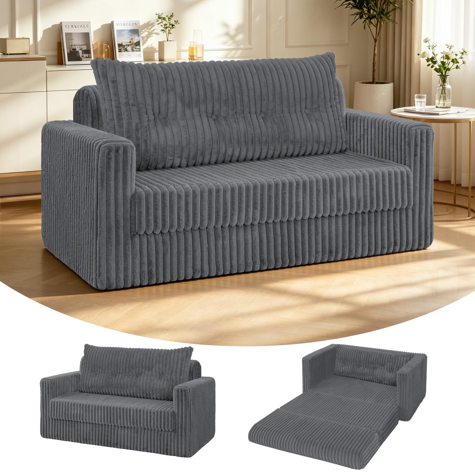 HABUTWAY 49.8" Loveseat Boneless Couch,4-in-1 Convertible Sofa Bed