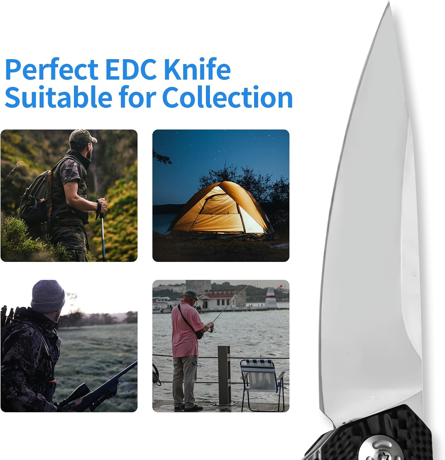 Pocket Folding Knife, D2 Steel Blade, CARBON FIBER Handle, G10, Stonewashed, Small EDC Knife with Pocket Clip for Men & Women, Ultra Sharp & Durable, for Camping, Survival, Hiking, Fishing Knives - Black - YFA096 - Valuable Collection