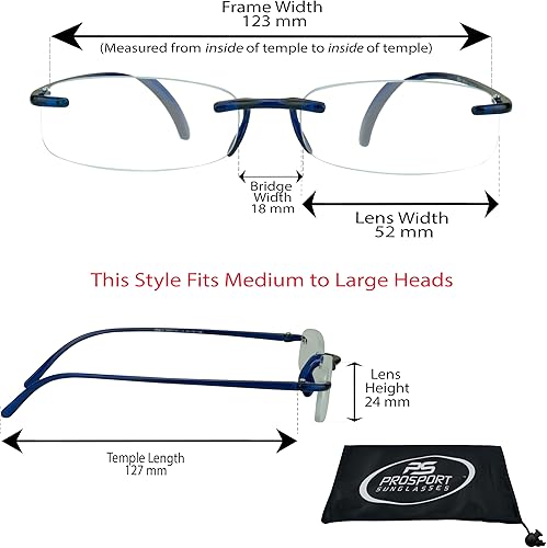 Miniatura 2 de proSPORT Reading Glasses Rimless Full Lens Reader Ultra Lightweight Flexible Men Women