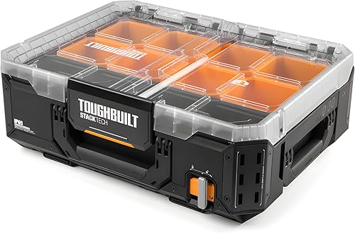 Miniatura 1 de ToughBuilt Organizador de almacenamiento resistente, caja de herramientas portátil, StackTech, negro