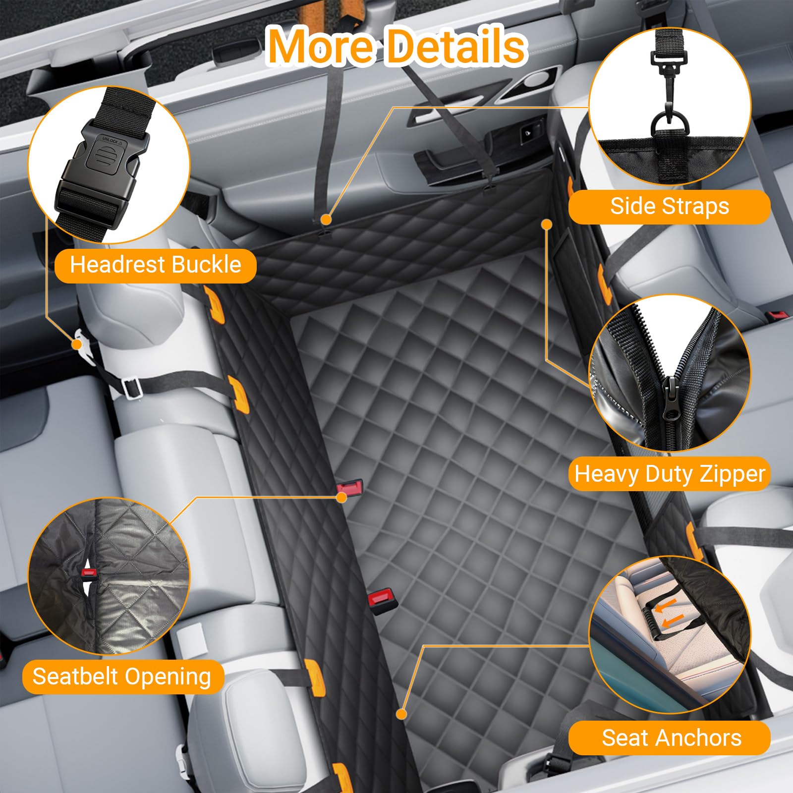 Dog Car Seat Cover for Back Seat, Hard Bottom Dog Hammock Seat Cover, Waterproof & Scratch-Resistant, Non-Slip Backseat Protector with Mesh Window for Cars, SUVs & Trucks - image 5