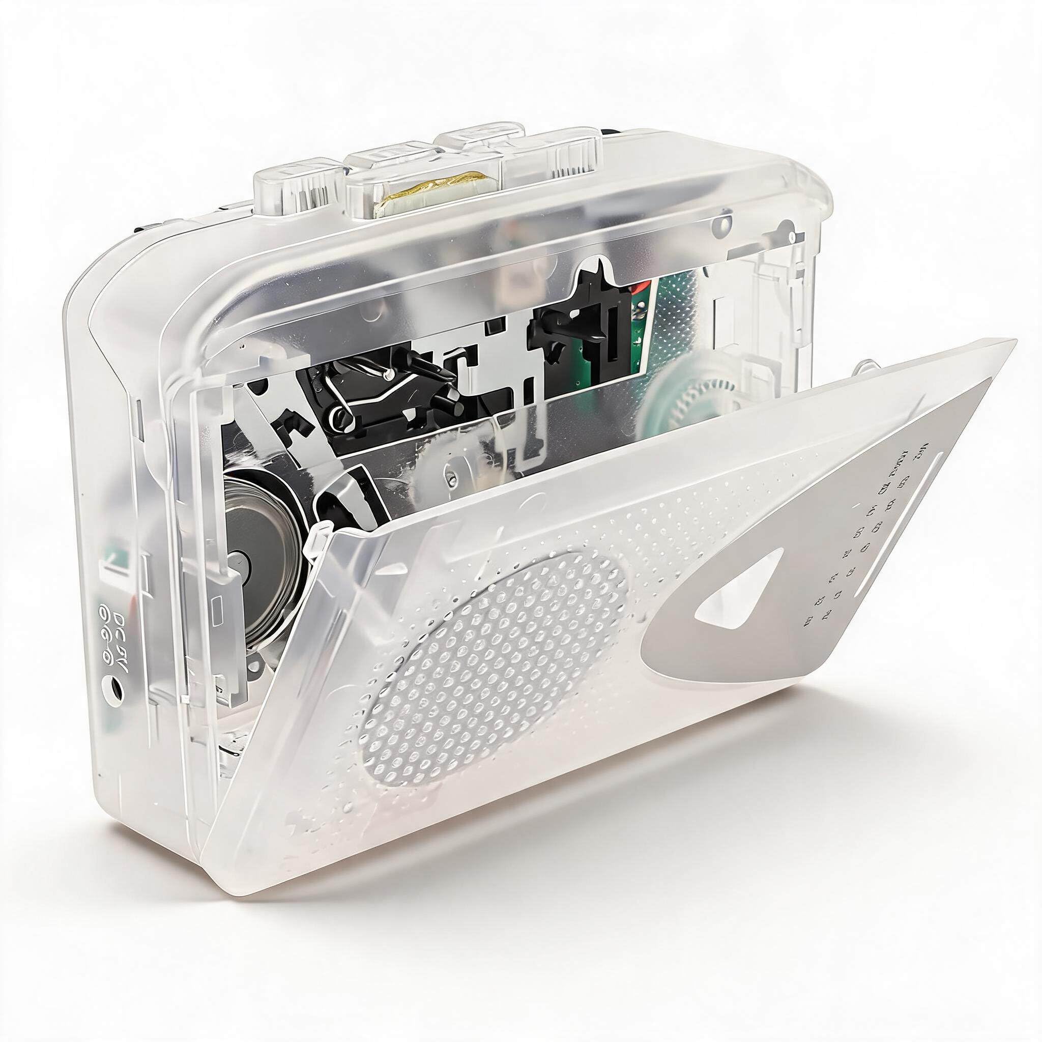 カセットレコーダープレーヤー、AM FMコンパクトヴィンテージカセットテーププレーヤー、テープからMP3までのUSBカセットプレーヤー、大きなスピーカーイヤホンジャック付き、DC電源 (透明)