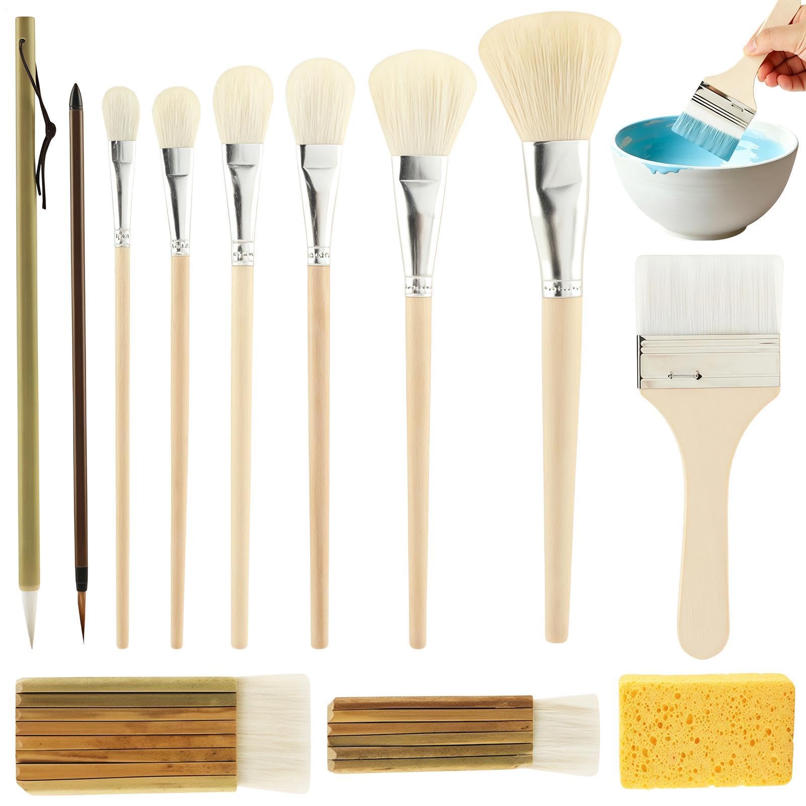 Set di pennelli per pittura 12 pezzi, setole morbide, manico in legno | Pennelli per pittura ceramica per artisti, pittori, principianti, studenti, argilla, acrilico, disegno, glassa,