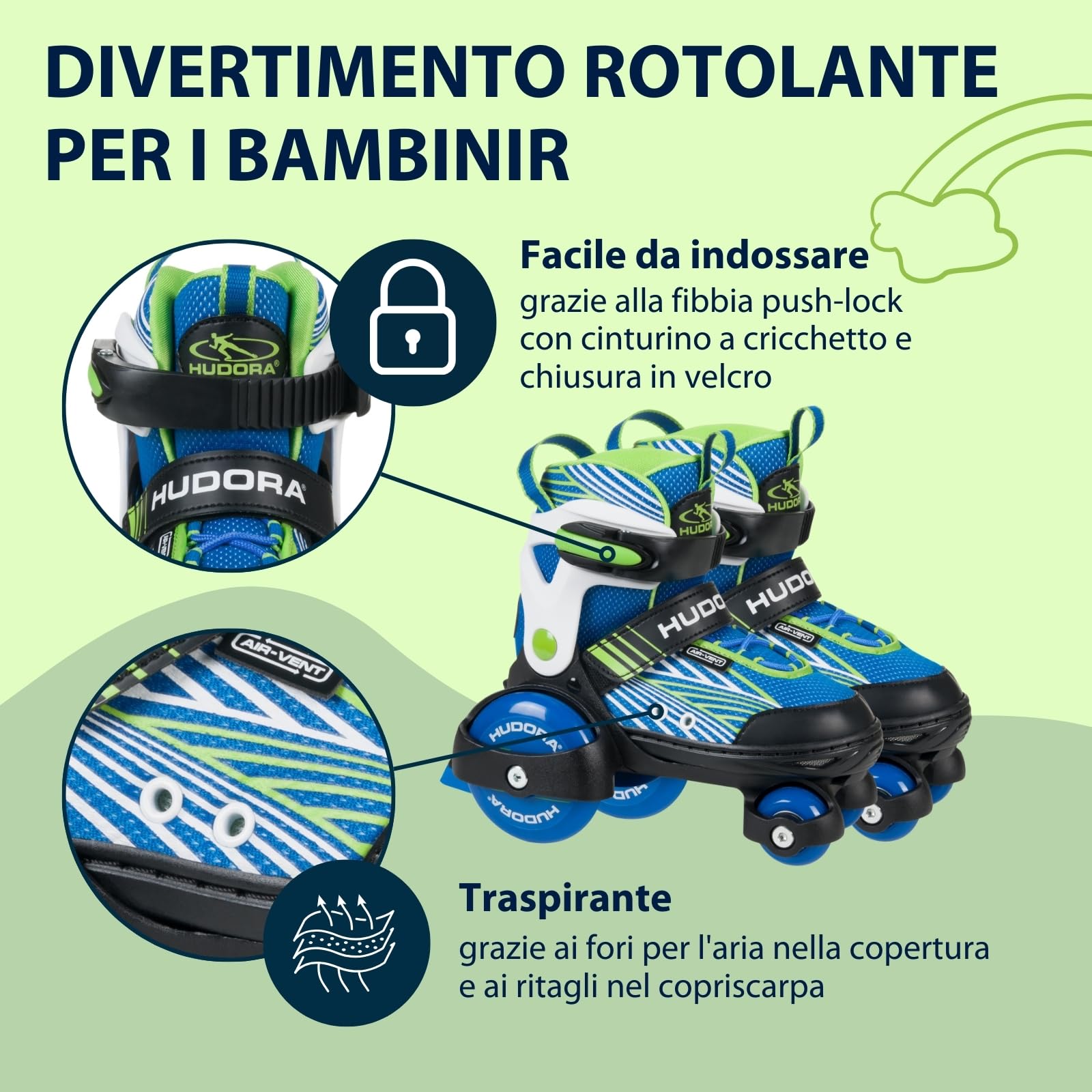 HUDORA Pattini a rotelle My First Quad in diverse misure e colori - pattini a rotelle di qualità per bambini fino a 20kg - pattini regolabili - sicuri e con rotelle grandi per iniziare